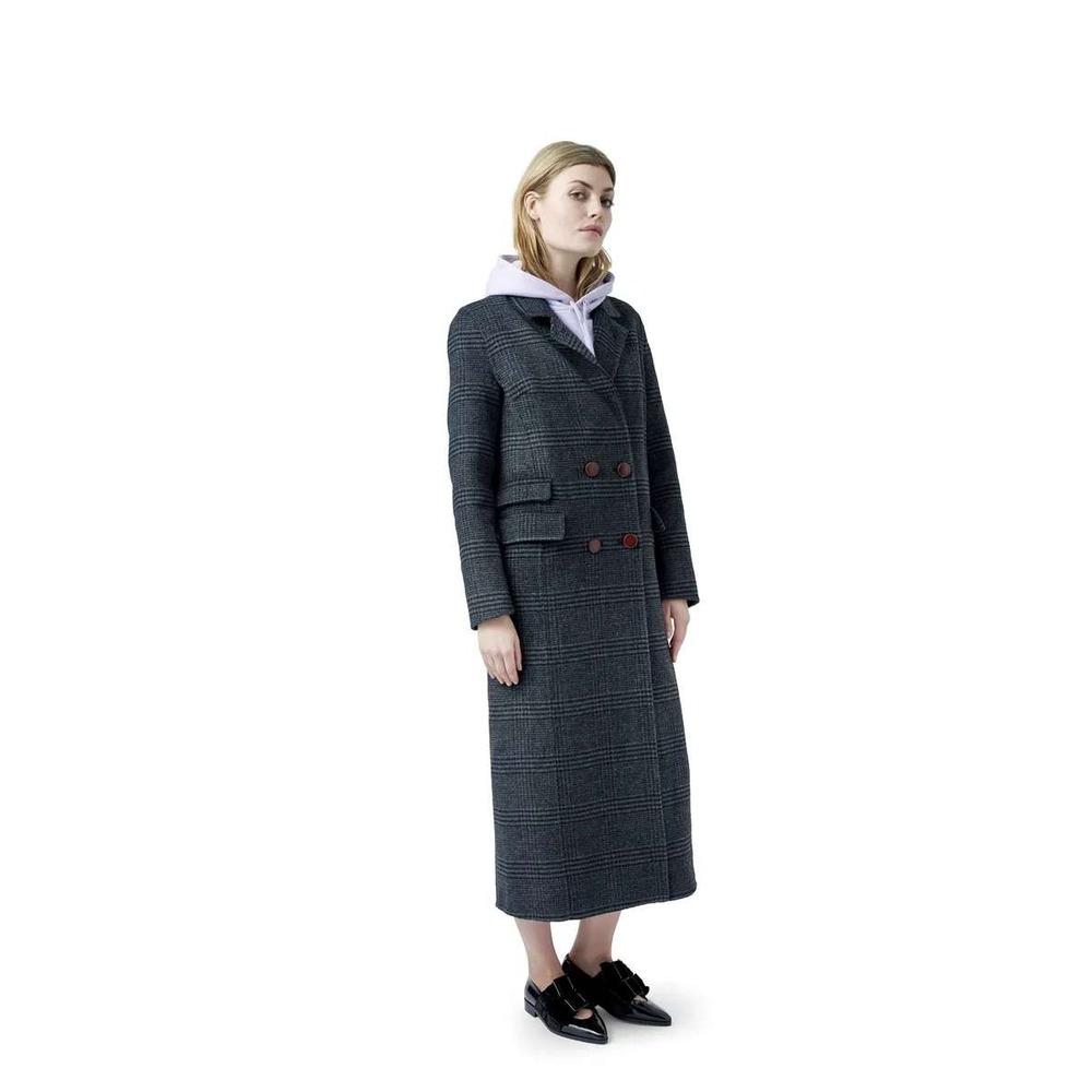 Ganni Driggs Grey Glen Plaid Wool Blend Double Breasted Maxi Coat Size 34